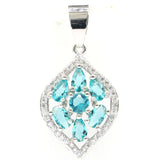 Lovely Pink Rhodolite Garnet Aquamarine CZ Silver Pendant
