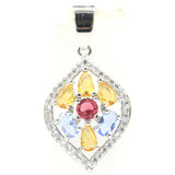 Pink Tourmaline Golden Citrine Violet Tanzanite CZ Silver Pendant