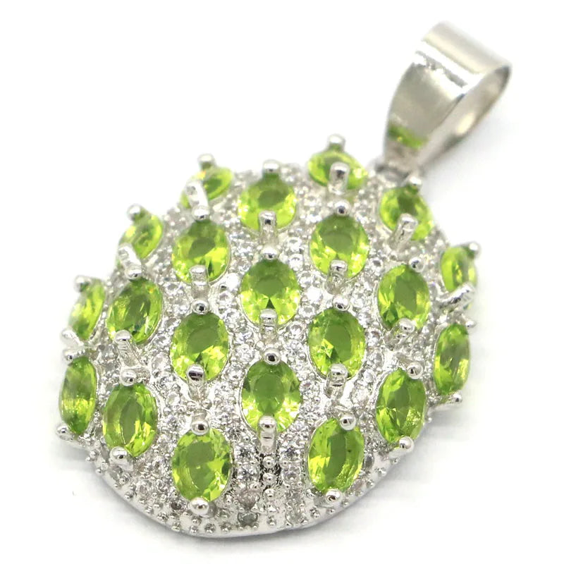 Lovely Green Peridot Pink Kunzite CZ Silver Pendant