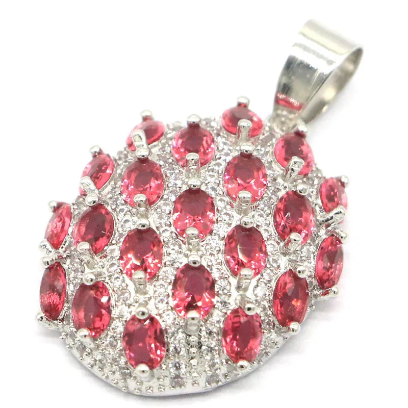 Pink Rhodolite Garnet CZ Silver Pendant 4.8g