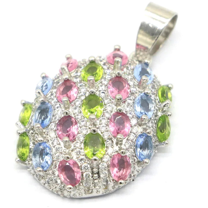 Green Peridot Tanzanite CZ Silver Pendant Daily Wear
