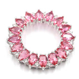 Big European Round Tanzanite Pink Tourmaline CZ Silver Pendant