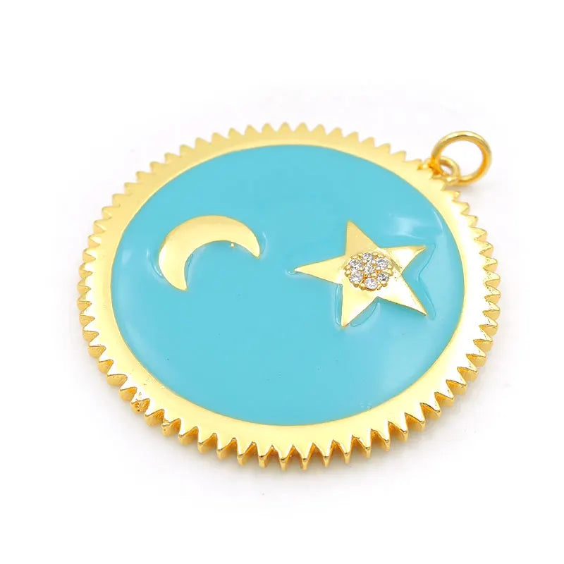 Micro Pave Clear CZ Zigzag Crescent & Star Charm for Necklaces