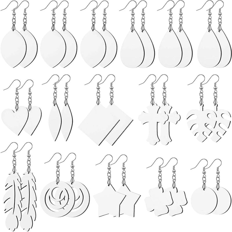 32 Pcs Sublimation Earring Heat Transfer Hooks Unfinished Wood Earrings