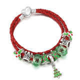 Xmas Woman's Charm Bracelet Leather Chain Santa Claus Bells Beads