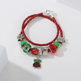 Xmas Woman's Charm Bracelet Leather Chain Santa Claus Bells Beads