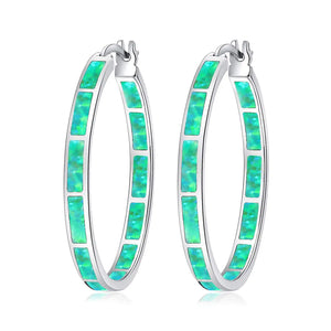 32mm Green Fire Opal Hoop Earrings for Women