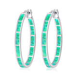 32mm Green Fire Opal Hoop Earrings for Women