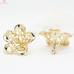 4PCS 15MM 24K Plated Brass Flower Beads Caps Tassel Caps Earrings Accessories