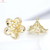 4PCS 15MM 24K Plated Brass Flower Beads Caps Tassel Caps Earrings Accessories