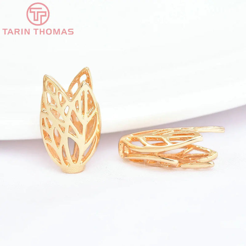 10PCS 24K Brass Tree Leaf Beads Caps DIY Jewelry Findings