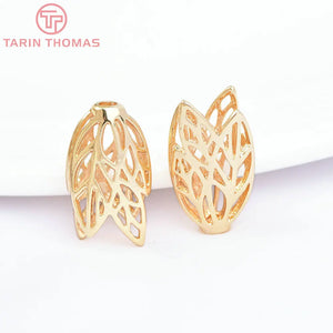 10PCS 24K Brass Tree Leaf Beads Caps DIY Jewelry Findings