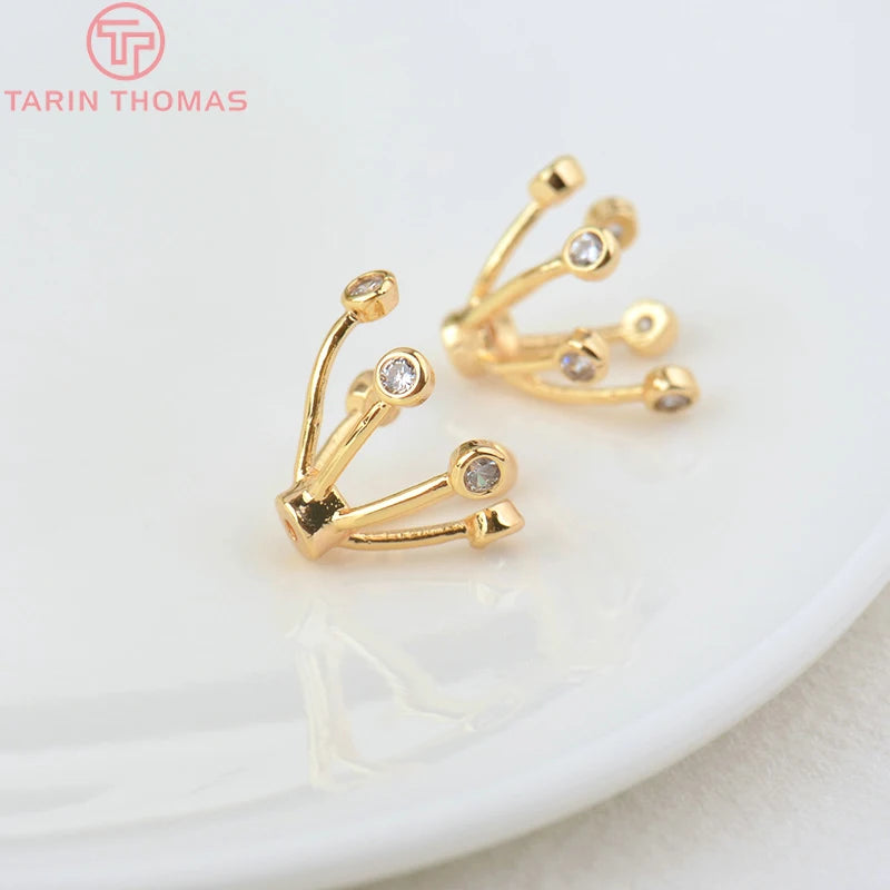 4PCS 12x13MM Zircon Flower Bead Caps 24K Brass Diy Jewelry Findings