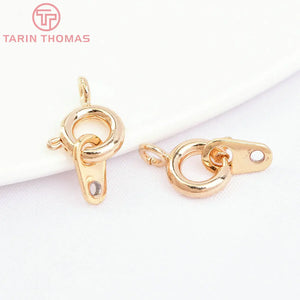 10PCS 6x9MM 24K Plated Brass Spring Round Clasps Necklace Clasps