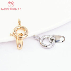 10PCS 6x9MM 24K Plated Brass Spring Round Clasps Necklace Clasps