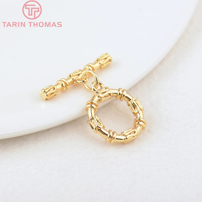 6 Sets 24K Plated Brass Round Bracelet Toggle Clasps for Diy Jewelry