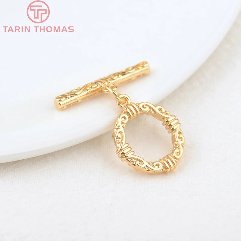 6 Sets 24K Plated Brass Round Bracelet Toggle Clasps