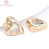 2PCS 13.5x17MM 24K Brass Zircon Heart Charms Pendants for DIY Jewelry