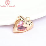 2PCS 13.5x17MM 24K Brass Zircon Heart Charms Pendants for DIY Jewelry