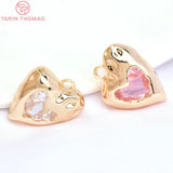 2PCS 13.5x17MM 24K Brass Zircon Heart Charms Pendants for DIY Jewelry