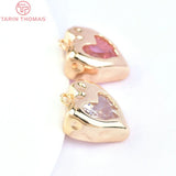 2PCS 13.5x17MM 24K Brass Zircon Heart Charms Pendants for DIY Jewelry