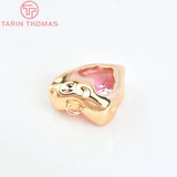 2PCS 13.5x17MM 24K Brass Zircon Heart Charms Pendants for DIY Jewelry