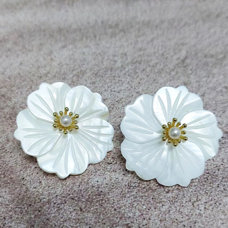 Mother of Pearl Flower Earrings Bridesmaids Jewelry Hawaiian Island Style