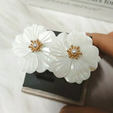 Mother of Pearl Flower Earrings Bridesmaids Jewelry Hawaiian Island Style