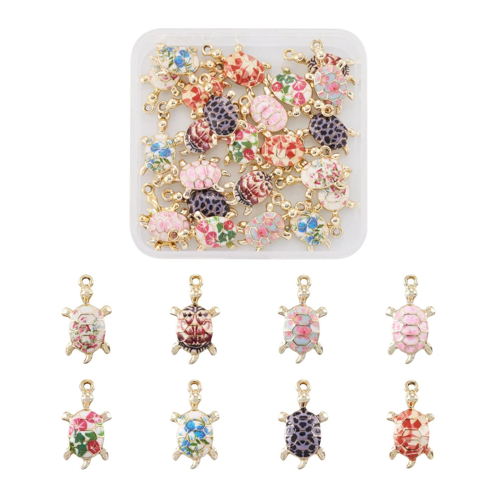 32Pcs Enamel Tortoise Charms Animal Pendant Earring Keychain Accessories