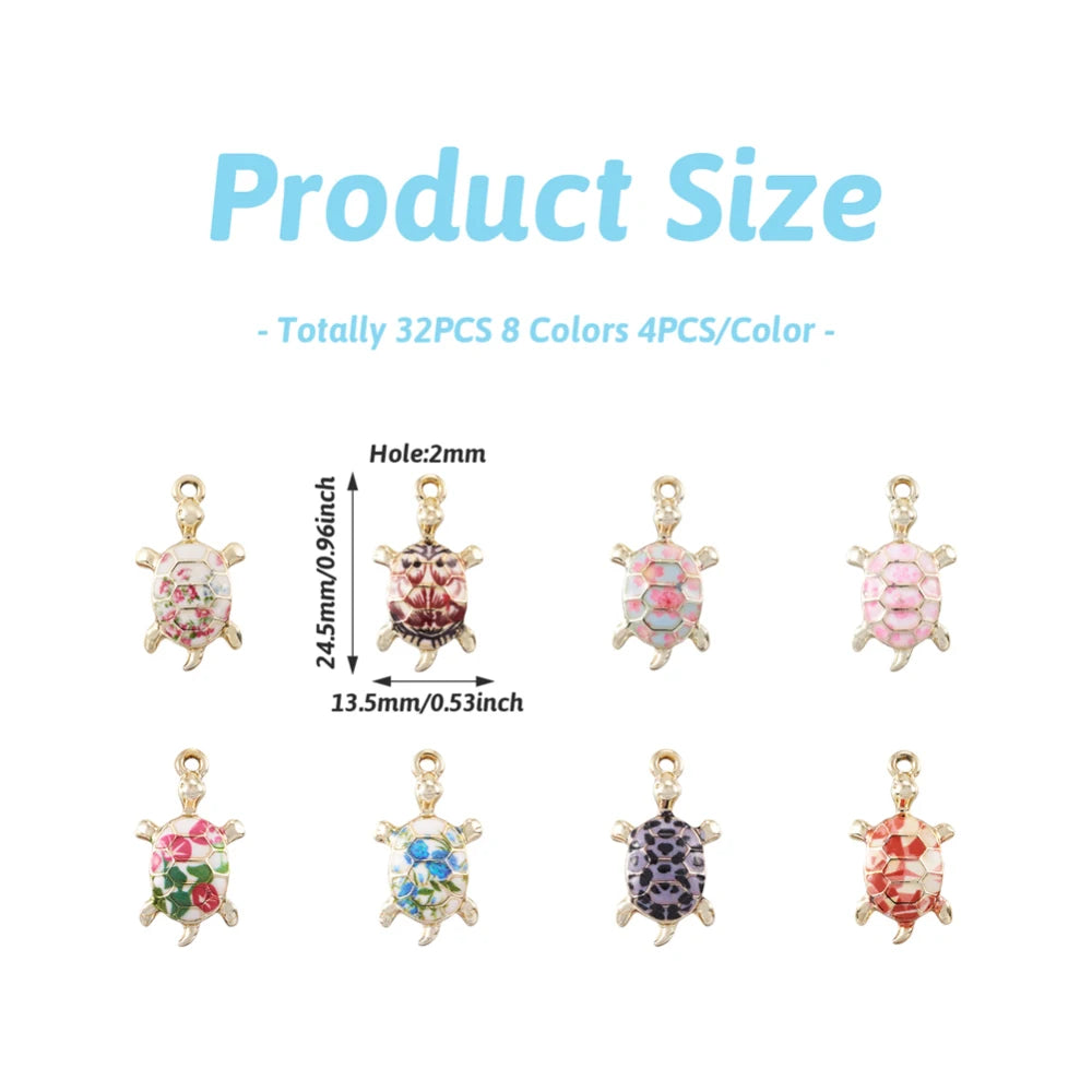 32Pcs Enamel Tortoise Charms Animal Pendant Earring Keychain Accessories