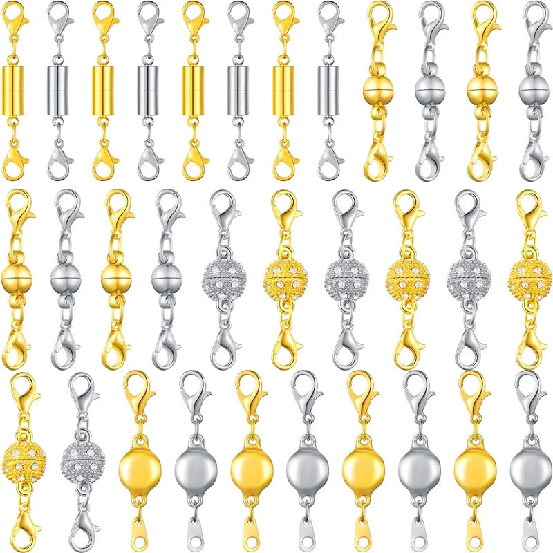 32Pcs Magnetic Lobster Clasps Jewelry Extenders Rhinestone Ball Magnetic Clasps