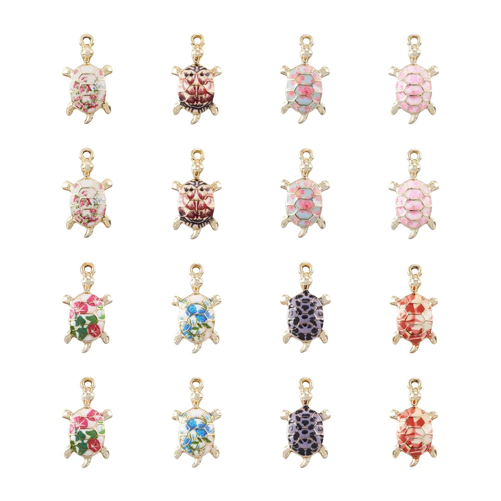32Pcs Tortoise Elephant Zinc Alloy Enamel Charms DIY Jewelry Making