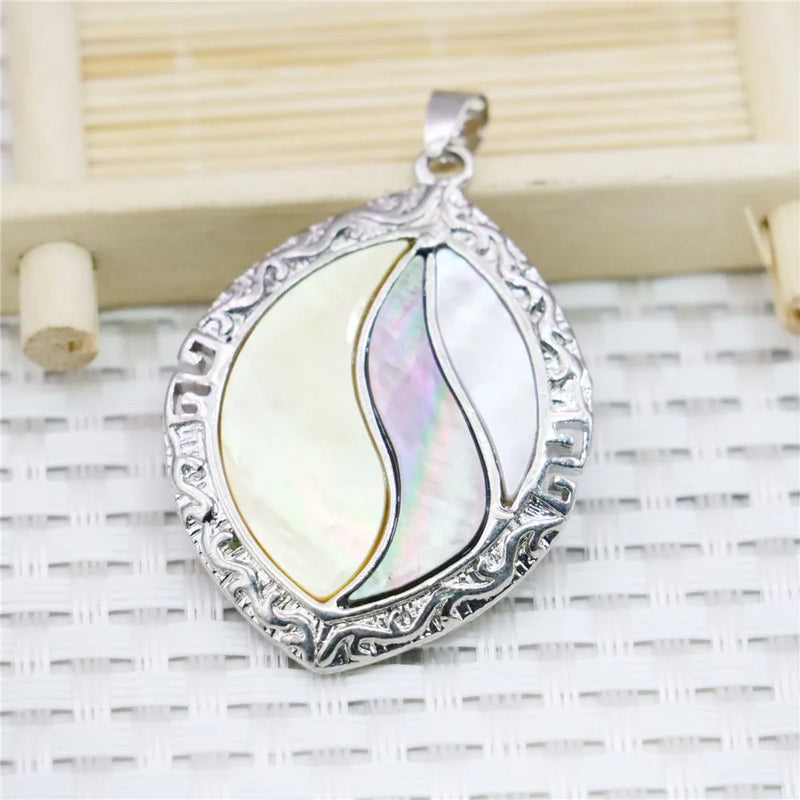 32X44mm Oval Patchwork Abalone Sea Shells Pearl Pendant for Jewelry Making