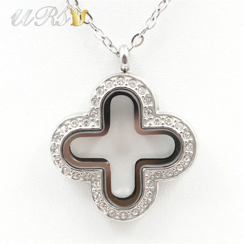 32mm Magnetic Closure Stainless Steel Glass Charm Locket Necklace