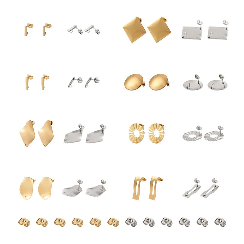 32pcs Stainless Steel Earring Findings Mix Shape with Ear Nuts