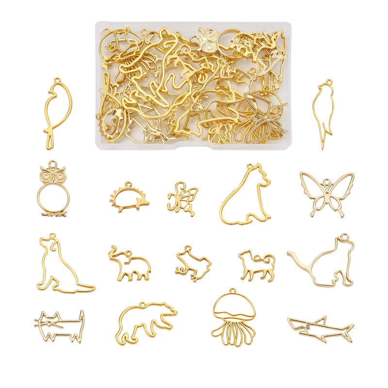 32pcs Animal Pressed Flower Frame Pendants DIY UV Resin Necklace Jewelry