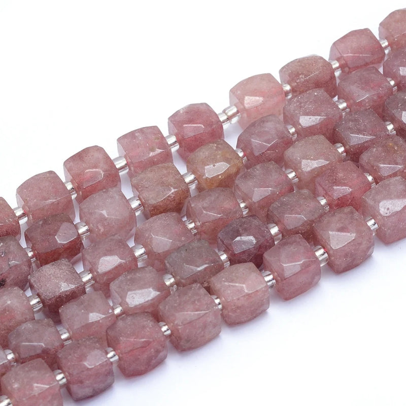 32pcs Strand Strawberry Quartz Labradorite Cube Beads Bracelet DIY