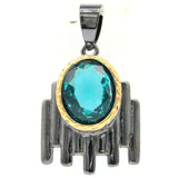 Neo-Gothic Rhodolite Garnet Peridot Aquamarine Silver Pendant