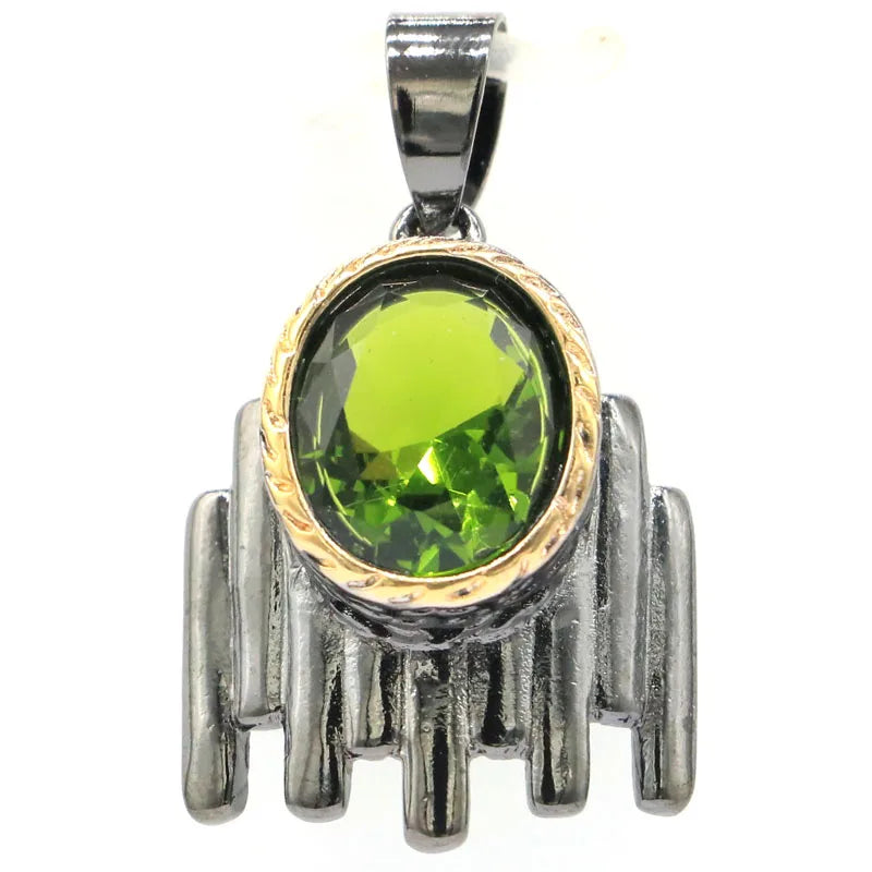 Neo-Gothic Rhodolite Garnet Peridot Aquamarine Silver Pendant