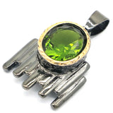 Neo-Gothic Rhodolite Garnet Peridot Aquamarine Silver Pendant
