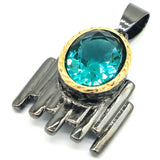 Neo-Gothic Rhodolite Garnet Peridot Aquamarine Silver Pendant