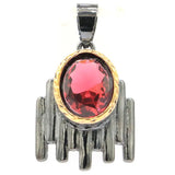 Neo-Gothic Rhodolite Garnet Peridot Aquamarine Silver Pendant