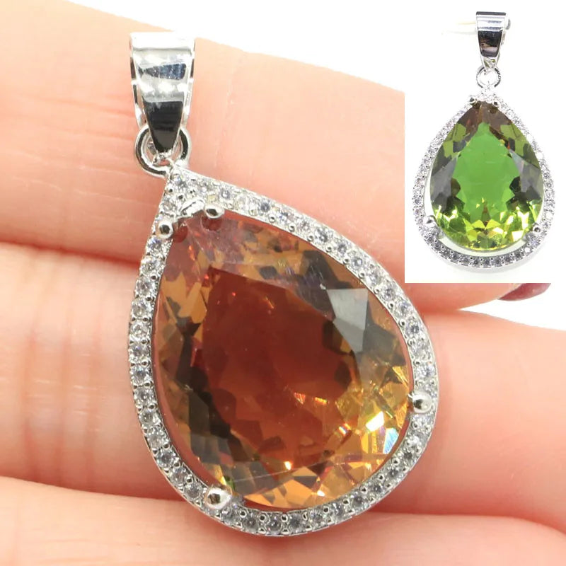 Romantic Drop Shape Spinel CZ Women Silver Pendant