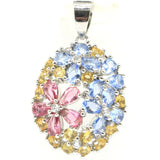 4g 3D Flower Pink Tourmaline Citrine Violet Tanzanite Ladies Silver Pendant