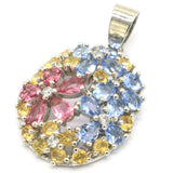 4g 3D Flower Pink Tourmaline Citrine Violet Tanzanite Ladies Silver Pendant