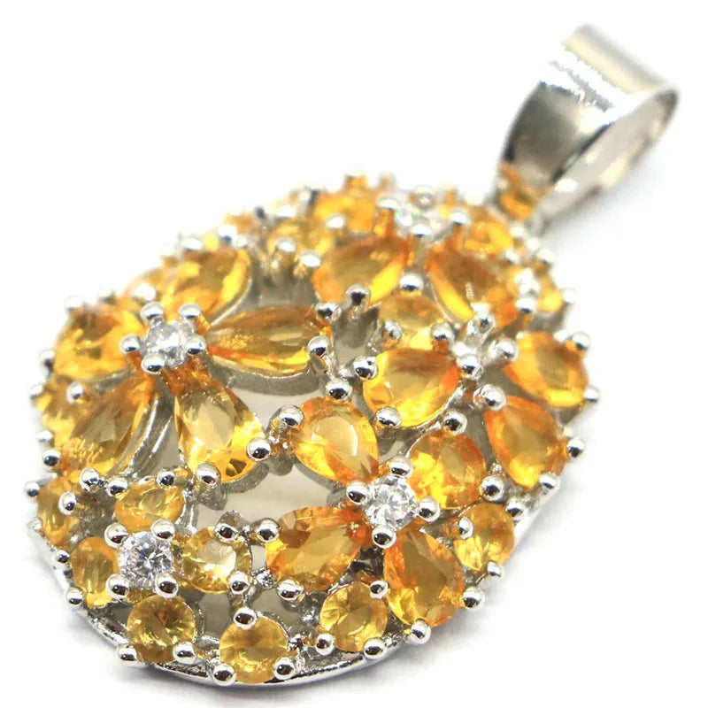 Stunning 4g 3D Flower Golden Citrine Silver Pendant