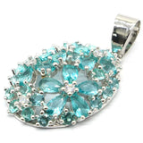 4G 3D Flowers Pink Tourmaline Rich Aquamarine CZ Silver Pendant