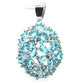 4G 3D Flowers Pink Tourmaline Rich Aquamarine CZ Silver Pendant