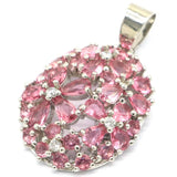 4G 3D Flowers Pink Tourmaline Rich Aquamarine CZ Silver Pendant