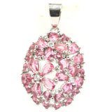 4G 3D Flowers Pink Tourmaline Rich Aquamarine CZ Silver Pendant